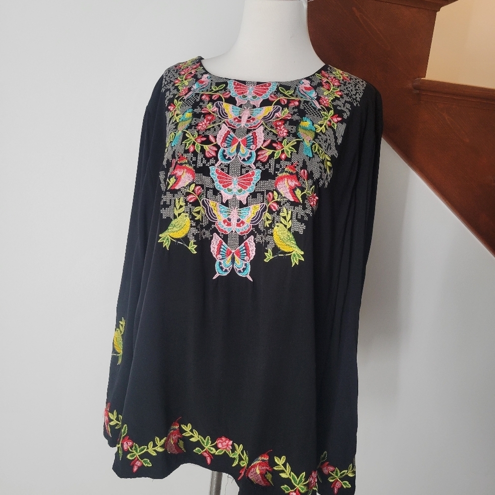Women Mexican‎ Embroidered Tops Black Boho Size XXL - Picture 4 of 7